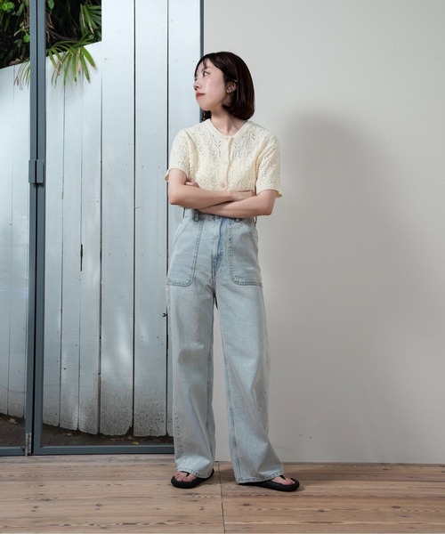 セール】openwork mesh short sleeve cardigan / オープンワーク