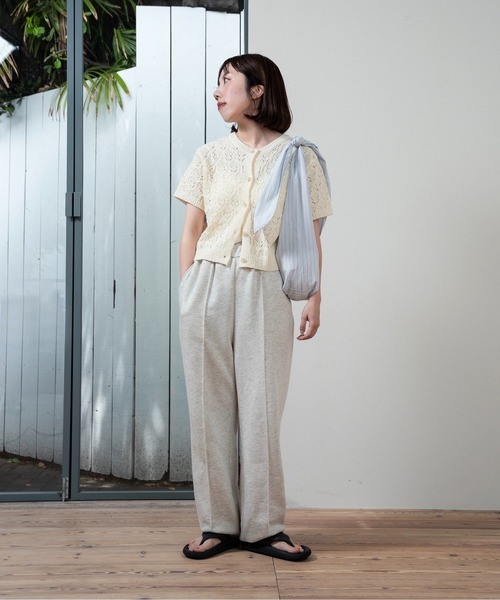lawgy(ラウジー)の「openwork mesh short sleeve cardigan / オープンワークメッシュショートスリーブカーディガン(カーディガン/ボレロ・レディース・アイボリー/ライトグリーン・FREE)」の12枚目の写真