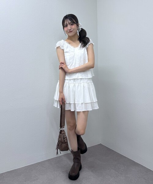 mline（エムライン）の「[mline]フレンチスリーブ2WAYブラウス（シャツ/ブラウス・レディース・ブラック/オフホワイト/ネイビー・FREE）」の6枚目の写真