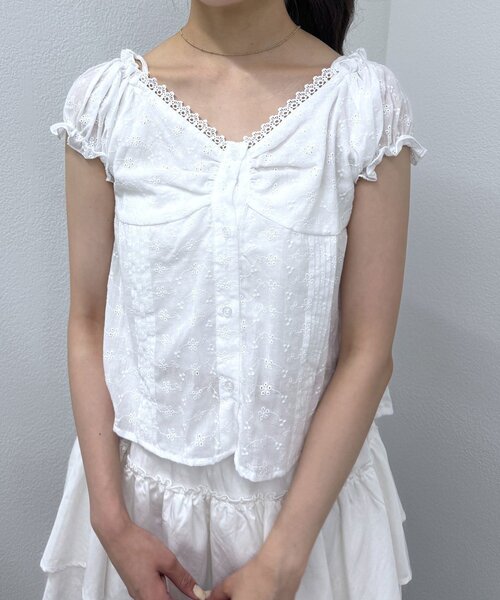 mline（エムライン）の「[mline]フレンチスリーブ2WAYブラウス（シャツ/ブラウス・レディース・ブラック/オフホワイト/ネイビー・FREE）」の7枚目の写真