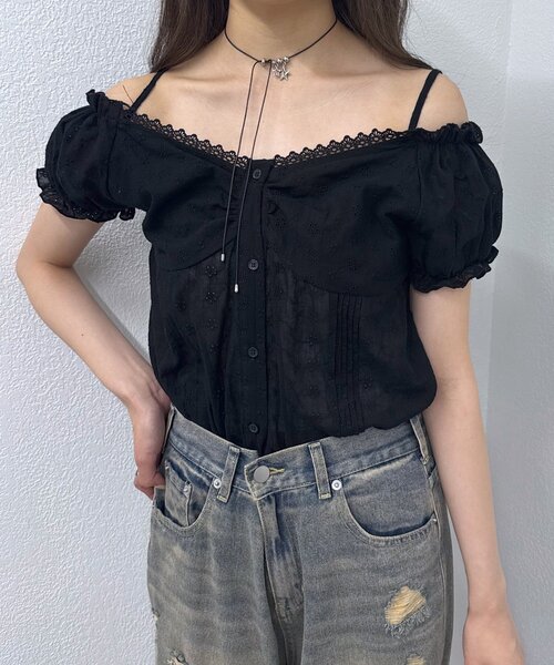 mline（エムライン）の「[mline]フレンチスリーブ2WAYブラウス（シャツ/ブラウス・レディース・ブラック/オフホワイト/ネイビー・FREE）」の11枚目の写真