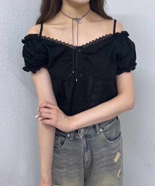 mline（エムライン）の「[mline]フレンチスリーブ2WAYブラウス（シャツ/ブラウス・レディース・ブラック/オフホワイト/ネイビー・FREE）」の12枚目の写真