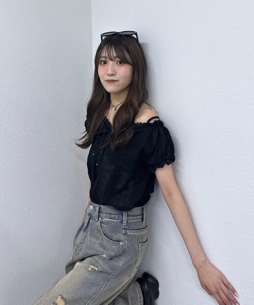 mline（エムライン）の「[mline]フレンチスリーブ2WAYブラウス（シャツ/ブラウス・レディース・ブラック/オフホワイト/ネイビー・FREE）」の13枚目の写真