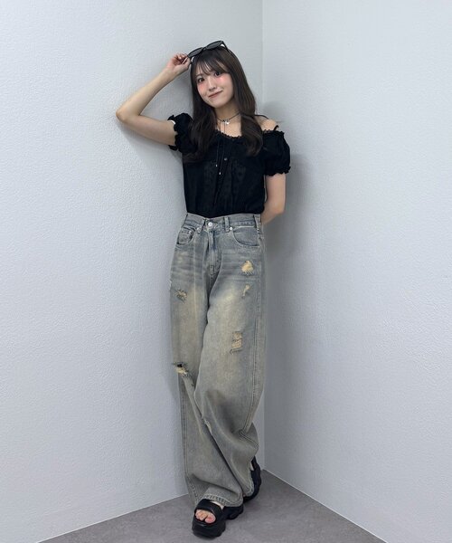 mline（エムライン）の「[mline]フレンチスリーブ2WAYブラウス（シャツ/ブラウス・レディース・ブラック/オフホワイト/ネイビー・FREE）」の16枚目の写真