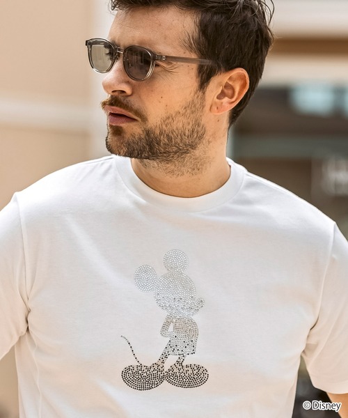 1PIU1UGUALE3  RELAX （ウノピゥウノウグァーレトレ リラックス）の「1PIU1UGUALE3 RELAX(ウノピゥウノウグァーレトレ リラックス)【ミッキーマウス】グラデーションラインストーン半袖Tシャツ（Tシャツ/カットソー・メンズ・ホワイト/ブラック・S/M/L/XL/XXL）」の6枚目の写真