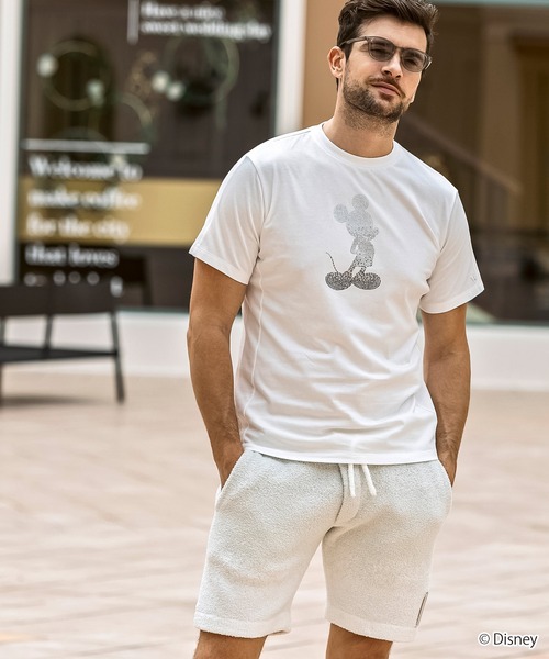 1PIU1UGUALE3  RELAX （ウノピゥウノウグァーレトレ リラックス）の「1PIU1UGUALE3 RELAX(ウノピゥウノウグァーレトレ リラックス)【ミッキーマウス】グラデーションラインストーン半袖Tシャツ（Tシャツ/カットソー・メンズ・ホワイト/ブラック・S/M/L/XL/XXL）」の8枚目の写真