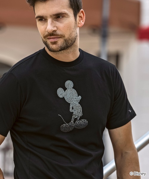 1PIU1UGUALE3  RELAX （ウノピゥウノウグァーレトレ リラックス）の「1PIU1UGUALE3 RELAX(ウノピゥウノウグァーレトレ リラックス)【ミッキーマウス】グラデーションラインストーン半袖Tシャツ（Tシャツ/カットソー・メンズ・ホワイト/ブラック・S/M/L/XL/XXL）」の9枚目の写真