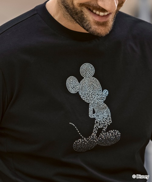 1PIU1UGUALE3  RELAX （ウノピゥウノウグァーレトレ リラックス）の「1PIU1UGUALE3 RELAX(ウノピゥウノウグァーレトレ リラックス)【ミッキーマウス】グラデーションラインストーン半袖Tシャツ（Tシャツ/カットソー・メンズ・ホワイト/ブラック・S/M/L/XL/XXL）」の10枚目の写真