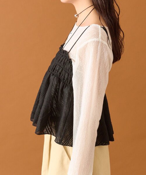 mystic（ミスティック）の「【4色展開/レイヤードスタイル】チュールチェックビスチェ（その他トップス・レディース・ブラック/オフホワイト/ブラウン/ブルー・FREE）」の5枚目の写真
