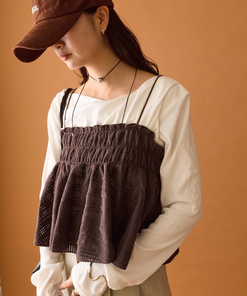 mystic（ミスティック）の「【4色展開/レイヤードスタイル】チュールチェックビスチェ（その他トップス・レディース・ブラック/オフホワイト/ブラウン/ブルー・FREE）」の20枚目の写真