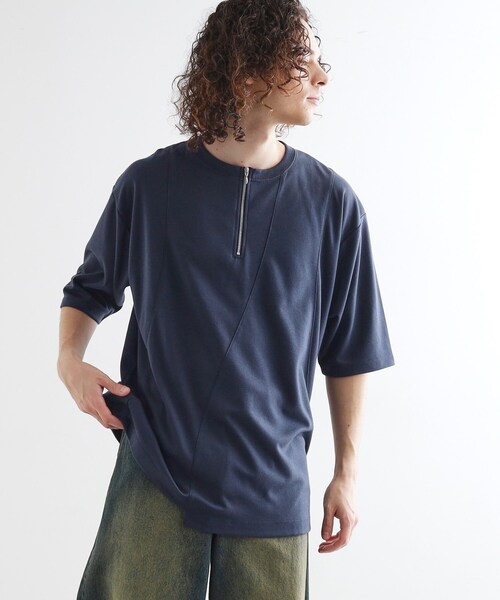 tk.TAKEO KIKUCHI(ティーケータケオキクチ)の「ウェーブ切替ジップTシャツ(Tシャツ/カットソー・メンズ・ブラック/ホワイト/ネイビー・02/03/04)」の3枚目の写真