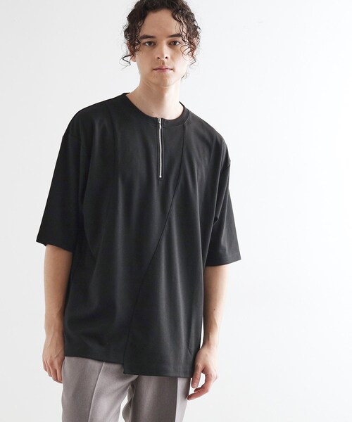 tk.TAKEO KIKUCHI(ティーケータケオキクチ)の「ウェーブ切替ジップTシャツ(Tシャツ/カットソー・メンズ・ブラック/ホワイト/ネイビー・02/03/04)」の8枚目の写真