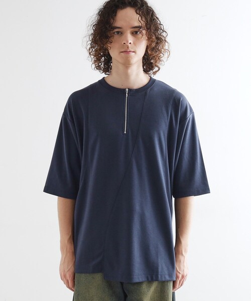 tk.TAKEO KIKUCHI(ティーケータケオキクチ)の「ウェーブ切替ジップTシャツ(Tシャツ/カットソー・メンズ・ブラック/ホワイト/ネイビー・02/03/04)」の16枚目の写真