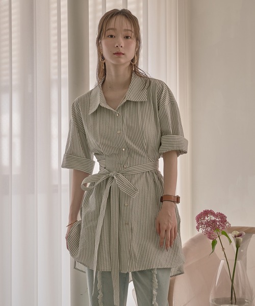 mideal(マイディール)の「back open striped shirt / バックオープンストライプシャツ(シャツ/ブラウス・レディース・オフホワイト/ネイビー・FREE)」の13枚目の写真