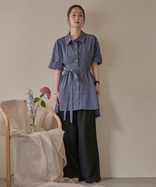 mideal(マイディール)の「back open striped shirt / バックオープンストライプシャツ(シャツ/ブラウス・レディース・オフホワイト/ネイビー・FREE)」の8枚目の写真