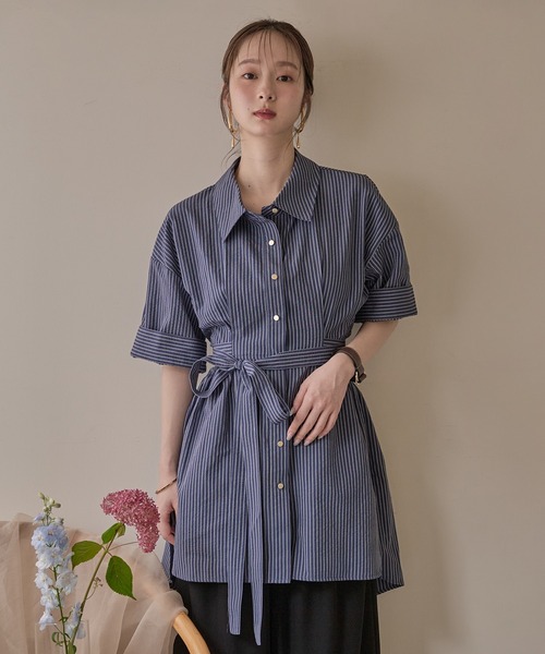 mideal(マイディール)の「back open striped shirt / バックオープンストライプシャツ(シャツ/ブラウス・レディース・オフホワイト/ネイビー・FREE)」の7枚目の写真