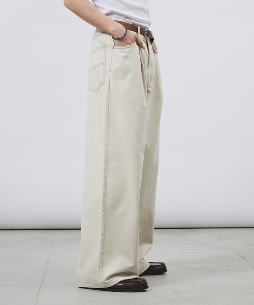 Adoon plain（アドーンプレーン）の「TUCK HERRINGBONE WIDE PANTS / タックヘリンボーンワイドパンツ（スラックス・メンズ・アイボリー/ブラック/チャコールグレー・SMALL/LARGE/MEDIUM）」の15枚目の写真