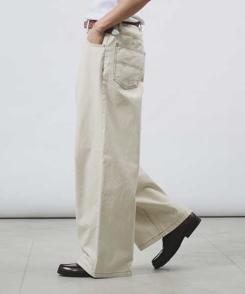 Adoon plain（アドーンプレーン）の「TUCK HERRINGBONE WIDE PANTS / タックヘリンボーンワイドパンツ（スラックス・メンズ・アイボリー/ブラック/チャコールグレー・SMALL/LARGE/MEDIUM）」の18枚目の写真