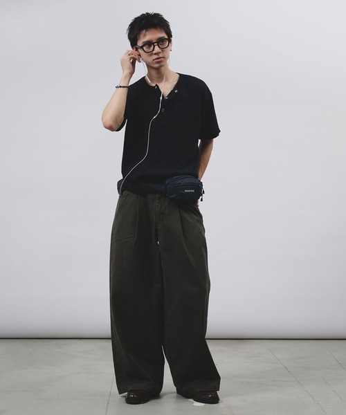 CALEE キャリー　ヘリボーンワンタックワイドパンツ CALEE キャリー P/H TUCK WIDE SLACKS＜GRAY＞ ヘリンボーン