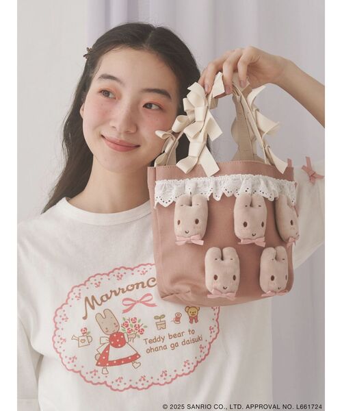 merry jennyマロンクリームミニトートピンク マロンクリームribbonハンドルミニトート(ハンドバッグ