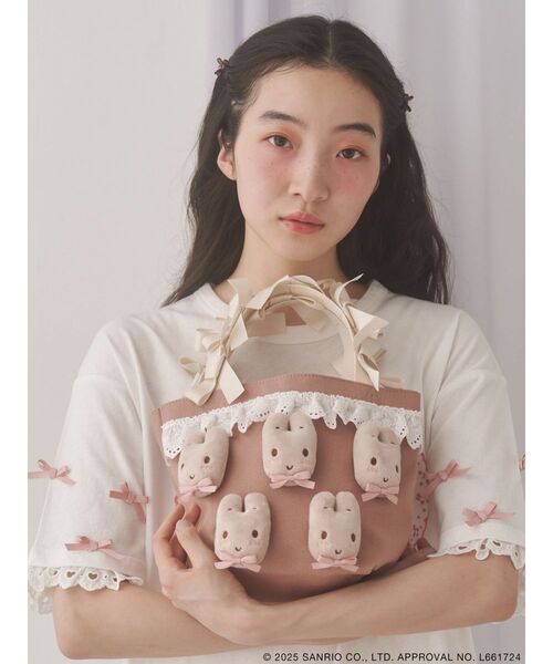【極美品】merry jenny メリージェニー テディ ハンドバッグ マロンクリームribbonハンドルミニトート（ハンドバッグ