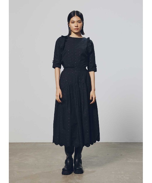 COEL（コエル）の「スカラップジャガードフレアスカート（スカート・レディース・ホワイト/ブラック・36/38）」の10枚目の写真