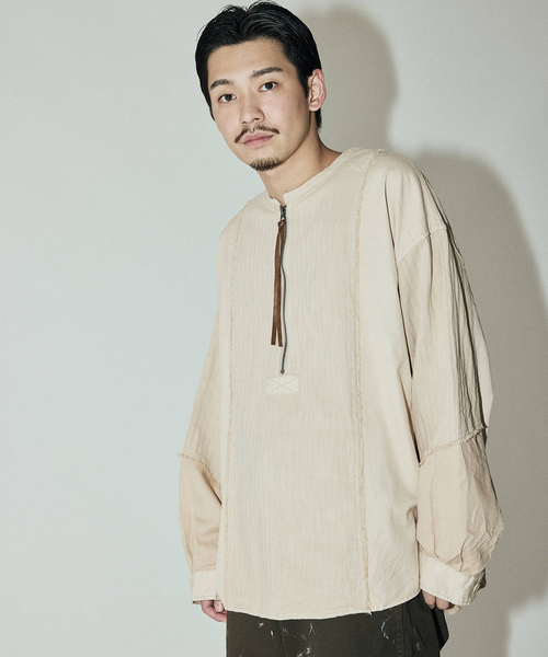 JOURNAL STANDARD J.S HOMESTEAD（ジャーナルスタンダードホームステッド）の「J.S.Homestead / バリアス クロス ジップ シャツ（シャツ/ブラウス・メンズ・ブラック/アイボリー・MEDIUM/LARGE）」の6枚目の写真