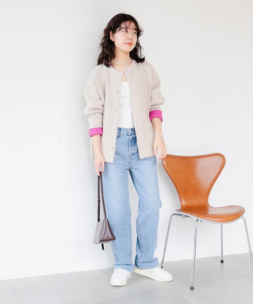 B:MING by BEAMS（ビーミングバイビームス）の「裏配色 ニット カーディガン (手洗い可)（カーディガン/ボレロ・レディース・ブラウン系その他/グレー・ONE SIZE）」の4枚目の写真