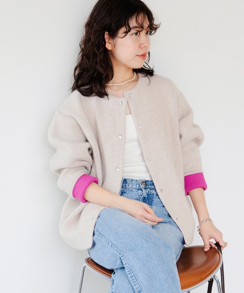 B:MING by BEAMS（ビーミングバイビームス）の「裏配色 ニット カーディガン (手洗い可)（カーディガン/ボレロ・レディース・ブラウン系その他/グレー・ONE SIZE）」の5枚目の写真