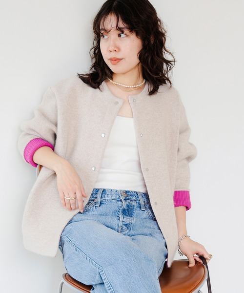B:MING by BEAMS（ビーミングバイビームス）の「裏配色 ニット カーディガン (手洗い可)（カーディガン/ボレロ・レディース・ブラウン系その他/グレー・ONE SIZE）」の6枚目の写真