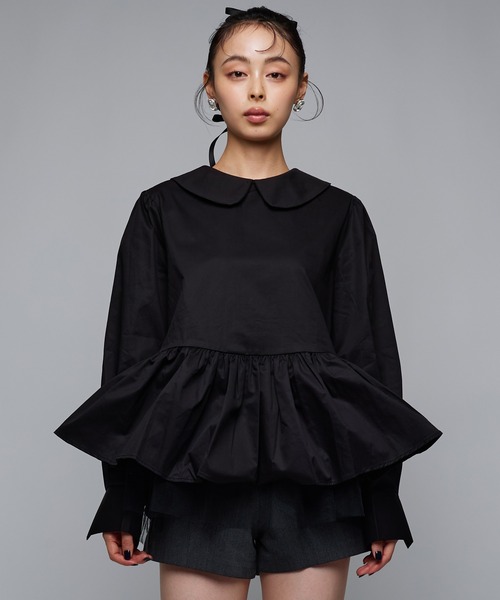 Narcissus（ナルシス）の「丸襟ブラウス/ペプラムブラウス《動画あり》（シャツ/ブラウス・レディース・ホワイト/ブラック・FREE）」の2枚目の写真