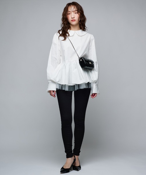 Narcissus（ナルシス）の「丸襟ブラウス/ペプラムブラウス《動画あり》（シャツ/ブラウス・レディース・ホワイト/ブラック・FREE）」の3枚目の写真