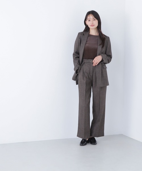 NATURAL BEAUTY BASIC（ナチュラルビューティーベーシック）の「◇シャークスキン SETUPストレートテーパードパンツ（その他パンツ・レディース・ダークブラウン/ネイビー・X-SMALL/MEDIUM/SMALL）」の2枚目の写真