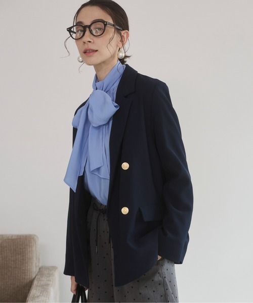 アンプーファム新品未使用 オーガンジーゴールドWボタンテーラードジャケット アンプーファム新品未使用 オーガンジーゴールドWボタン