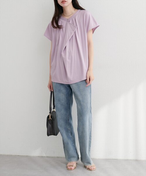 natural couture（ナチュラルクチュール）の「【sherbet line】接触冷感ドレープフリルカットソーブラウス（シャツ/ブラウス・レディース・ラベンダー/ネイビー/ボルドー/ブルー/オフホワイト・FREE）」の22枚目の写真