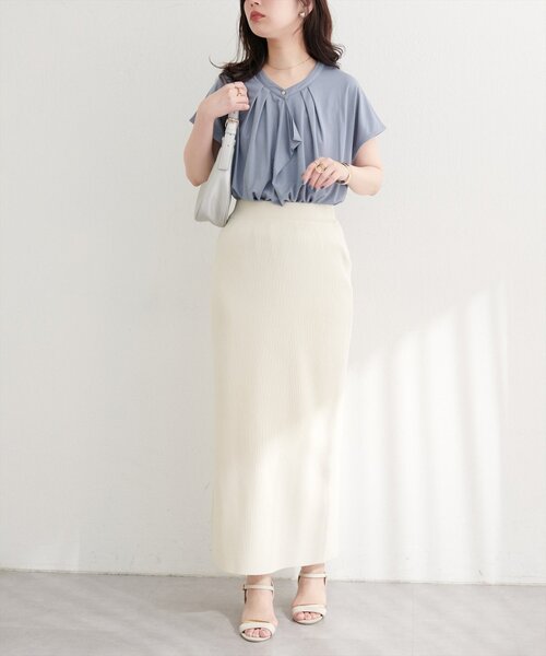 natural couture（ナチュラルクチュール）の「【sherbet line】接触冷感ドレープフリルカットソーブラウス（シャツ/ブラウス・レディース・ラベンダー/ネイビー/ボルドー/ブルー/オフホワイト・FREE）」の18枚目の写真