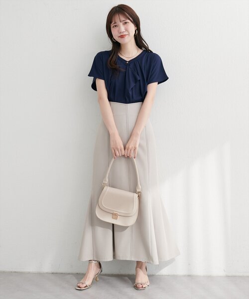 natural couture（ナチュラルクチュール）の「【sherbet line】接触冷感ドレープフリルカットソーブラウス（シャツ/ブラウス・レディース・ラベンダー/ネイビー/ボルドー/ブルー/オフホワイト・FREE）」の14枚目の写真