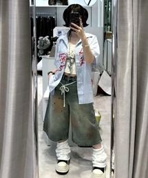 Never mind the XU / Chikashitsu+ | 【Nerd out XU】pink washed seven quarte denim pants / 【ナードアウトエックスユー】ピンクウォッシュドワイドハーフパンツ(デニムパンツ)