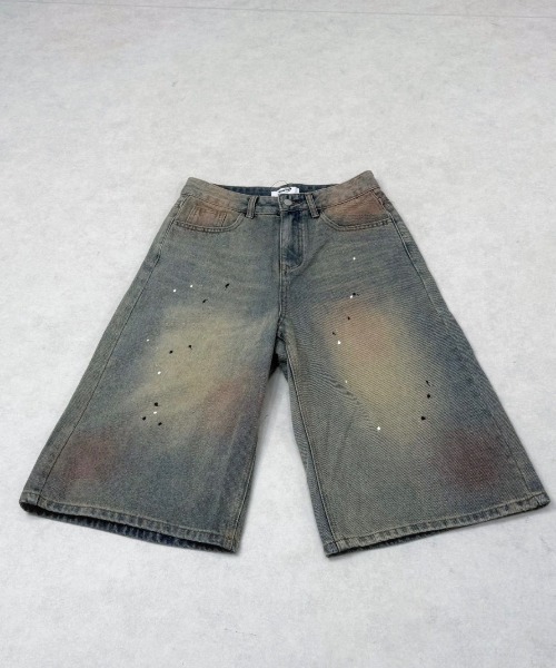 Never mind the XU / Chikashitsu+（ネバーマインド ザ エックスユー / チカシツプラス）の「【Nerd out XU】pink washed seven quarte denim pants / 【ナードアウトエックスユー】ピンクウォッシュドワイドハーフパンツ（デニムパンツ・メンズ・ブルー・M）」の7枚目の写真