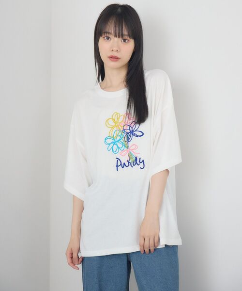 RETRO GIRL（レトロガール）の「花刺繍BIGTEE（Tシャツ/カットソー・レディース・オフホワイト/ブルー/ホワイト系その他・FREE）」の16枚目の写真