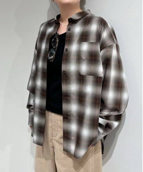 ヒューマンウーマン（human woman）/◆オンブレーチェックオーバーシャツ セール】◇オンブレーチェックオーバーシャツ（シャツ/ブラウス