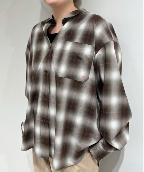 ヒューマンウーマン（human woman）/◆オンブレーチェックオーバーシャツ セール】◇オンブレーチェックオーバーシャツ（シャツ/ブラウス