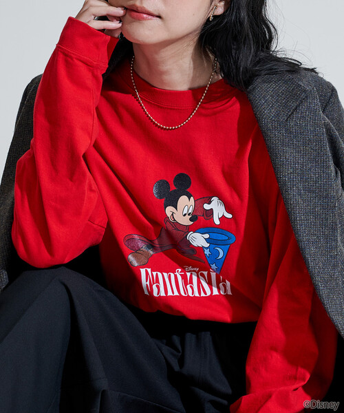 FREAK'S STORE(フリークスストア)の「【DISNEY FANTASIA】 ビッグ フロント プリントロンT/ミッキーマウス/ディズニー/ファンタジア(Tシャツ/カットソー・レディース・ネイビー/レッド/ブラック/オフホワイト・X-LARGE/MEDIUM)」の14枚目の写真