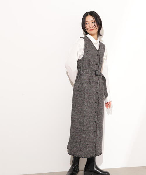 N.（N. Natural Beauty Basic）（エヌエヌナチュラルビューティーベーシック）の「【PS/低身長サイズ】ツイーディーフリンジジャンスカ（ジャンパースカート・レディース・ブラック/グレー・P/S/MEDIUM）」の19枚目の写真