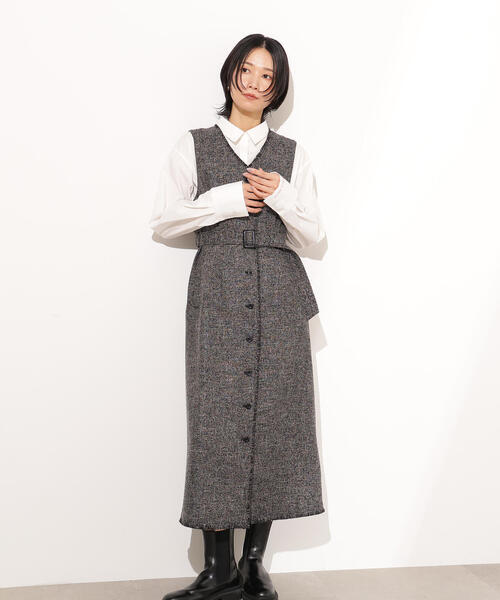 N.（N. Natural Beauty Basic）（エヌエヌナチュラルビューティーベーシック）の「【PS/低身長サイズ】ツイーディーフリンジジャンスカ（ジャンパースカート・レディース・ブラック/グレー・P/S/MEDIUM）」の13枚目の写真