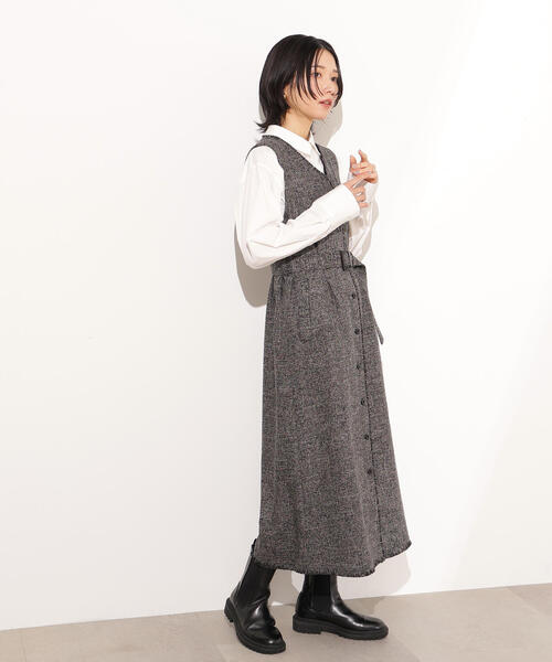 N.（N. Natural Beauty Basic）（エヌエヌナチュラルビューティーベーシック）の「【PS/低身長サイズ】ツイーディーフリンジジャンスカ（ジャンパースカート・レディース・ブラック/グレー・P/S/MEDIUM）」の9枚目の写真