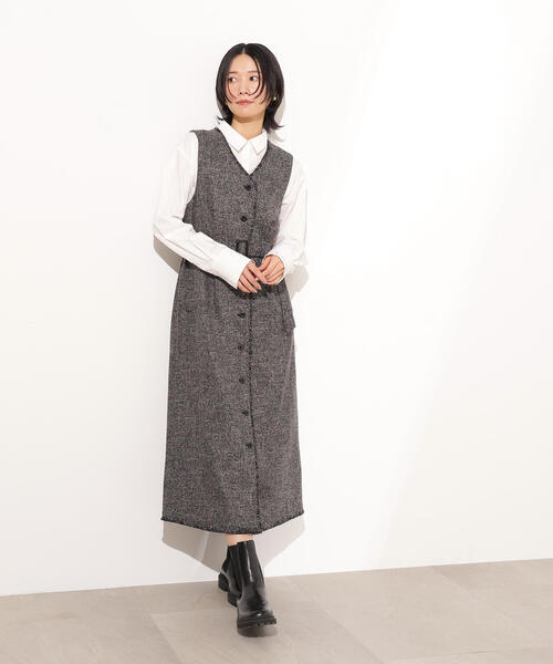 N.（N. Natural Beauty Basic）（エヌエヌナチュラルビューティーベーシック）の「【PS/低身長サイズ】ツイーディーフリンジジャンスカ（ジャンパースカート・レディース・ブラック/グレー・P/S/MEDIUM）」の20枚目の写真