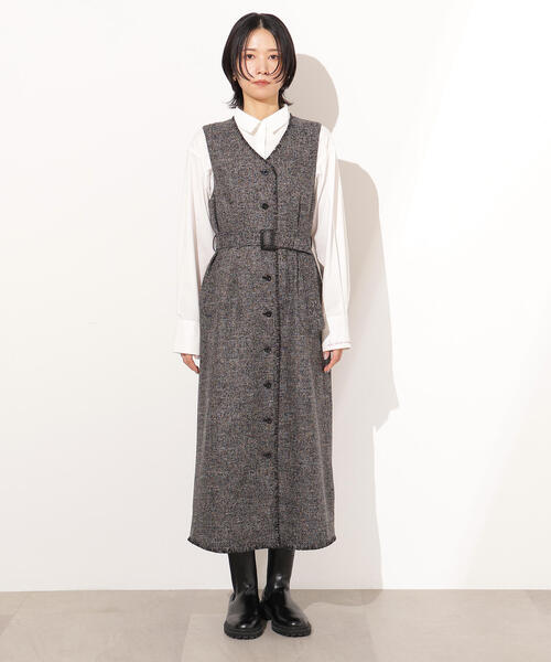 N.（N. Natural Beauty Basic）（エヌエヌナチュラルビューティーベーシック）の「【PS/低身長サイズ】ツイーディーフリンジジャンスカ（ジャンパースカート・レディース・ブラック/グレー・P/S/MEDIUM）」の18枚目の写真