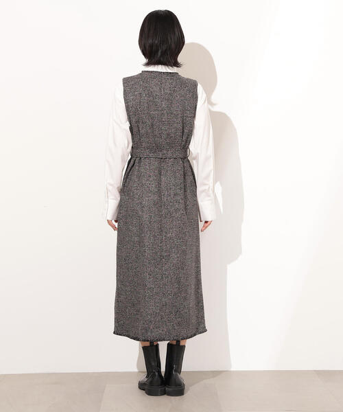 N.（N. Natural Beauty Basic）（エヌエヌナチュラルビューティーベーシック）の「【PS/低身長サイズ】ツイーディーフリンジジャンスカ（ジャンパースカート・レディース・ブラック/グレー・P/S/MEDIUM）」の10枚目の写真