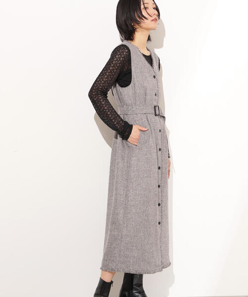 N.（N. Natural Beauty Basic）（エヌエヌナチュラルビューティーベーシック）の「【PS/低身長サイズ】ツイーディーフリンジジャンスカ（ジャンパースカート・レディース・ブラック/グレー・P/S/MEDIUM）」の15枚目の写真